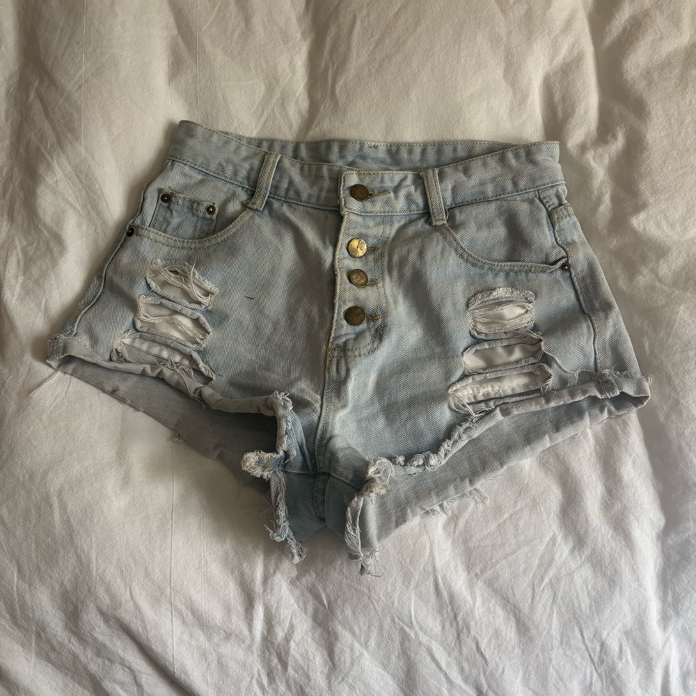 Light Washed Denim High-Waisted distressed shorts